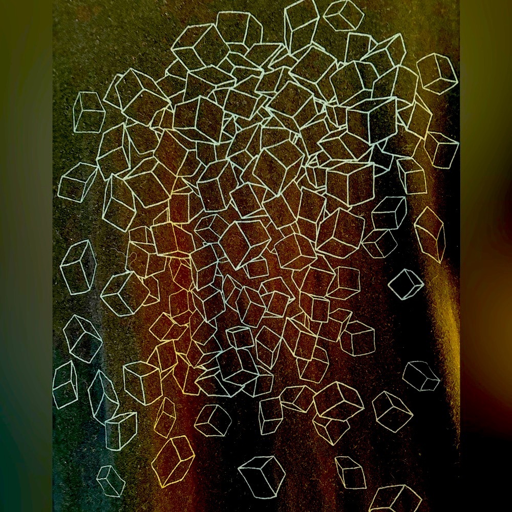 Exploding cubes black tee size Medium (expanding cubes)